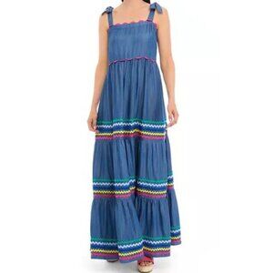 Crown & Ivy Women's Sleeveless Tiered Ric Rac MaxiDress Size XS Denim Color NWOT